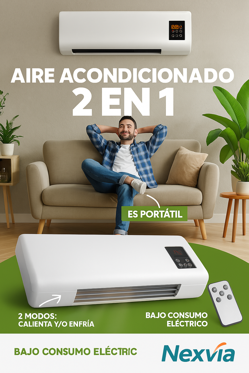 Aire Acondicionado Portátil 2 en 1 Calor y Frio - Bajo consumo y Máxima Potencia